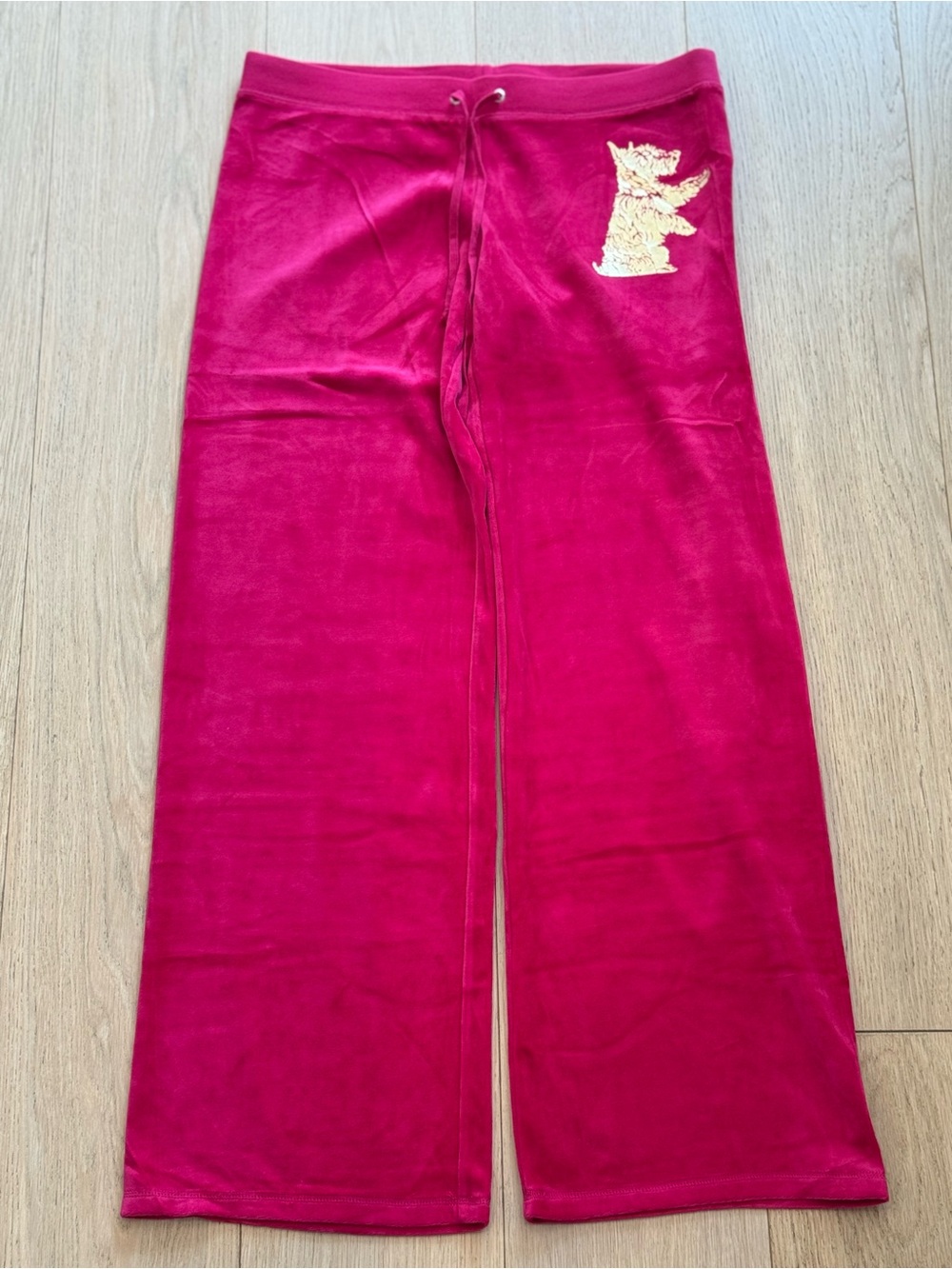 BNWOT Rare Juicy Couture Original Era Hot Pink Velour Pants L Gold Dog Logo